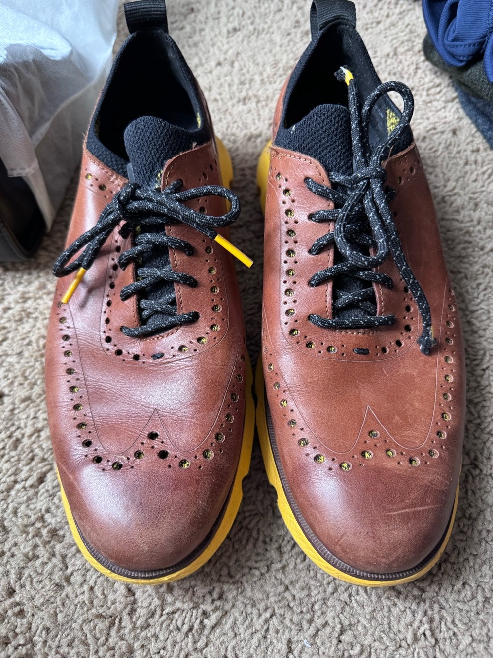 Men's Brown Wingtip Lace-Up Shoes with Yellow Sole